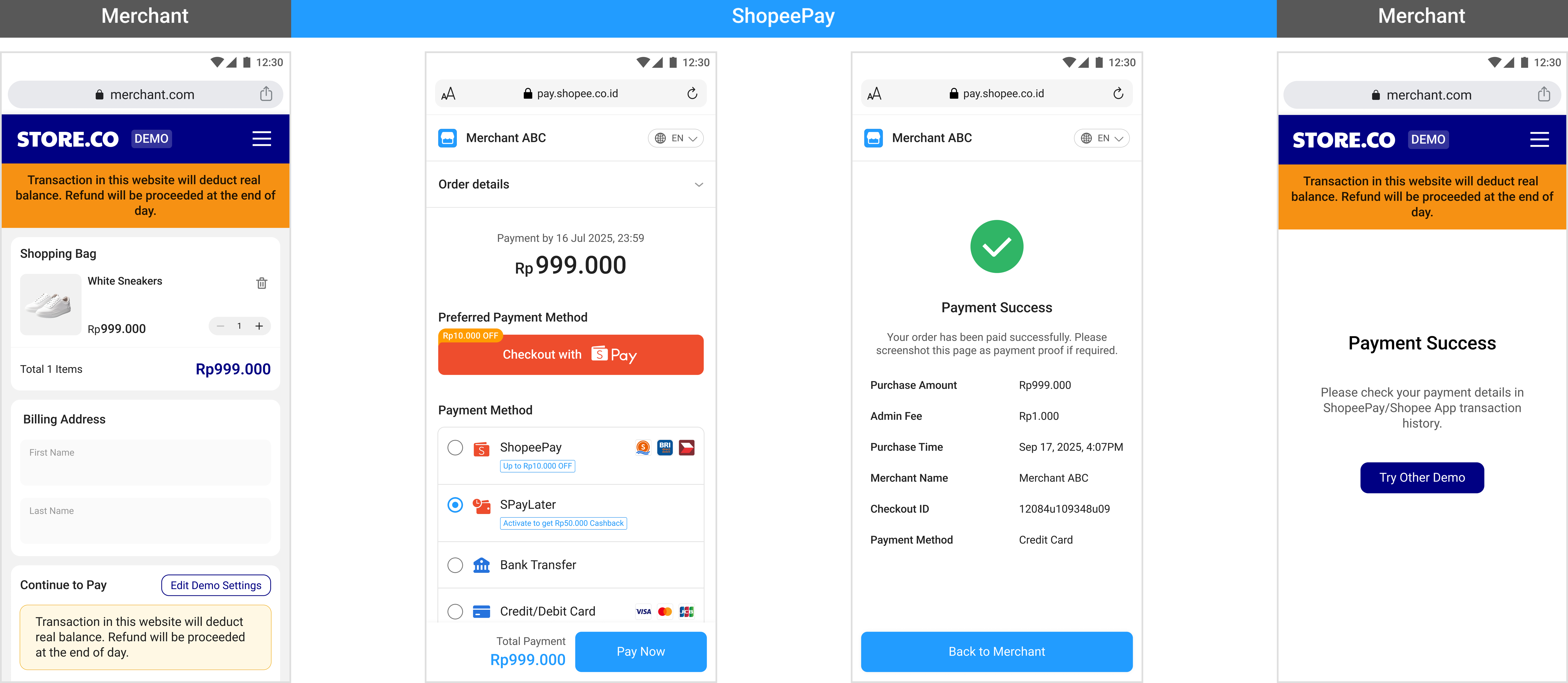 ShopeePay Payment Gateway mobile web flow