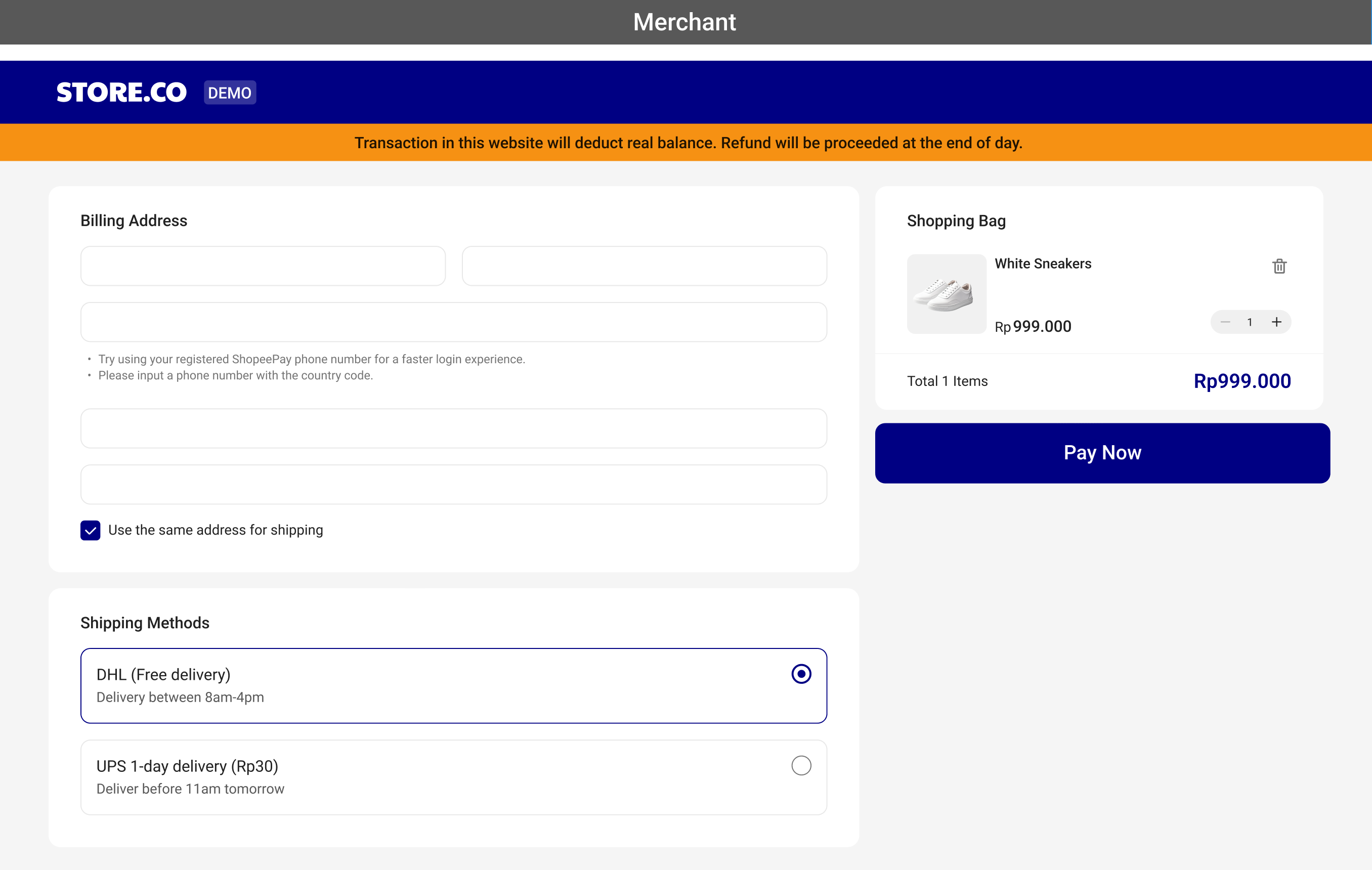 ShopeePay Payment Gateway PC web flow 1