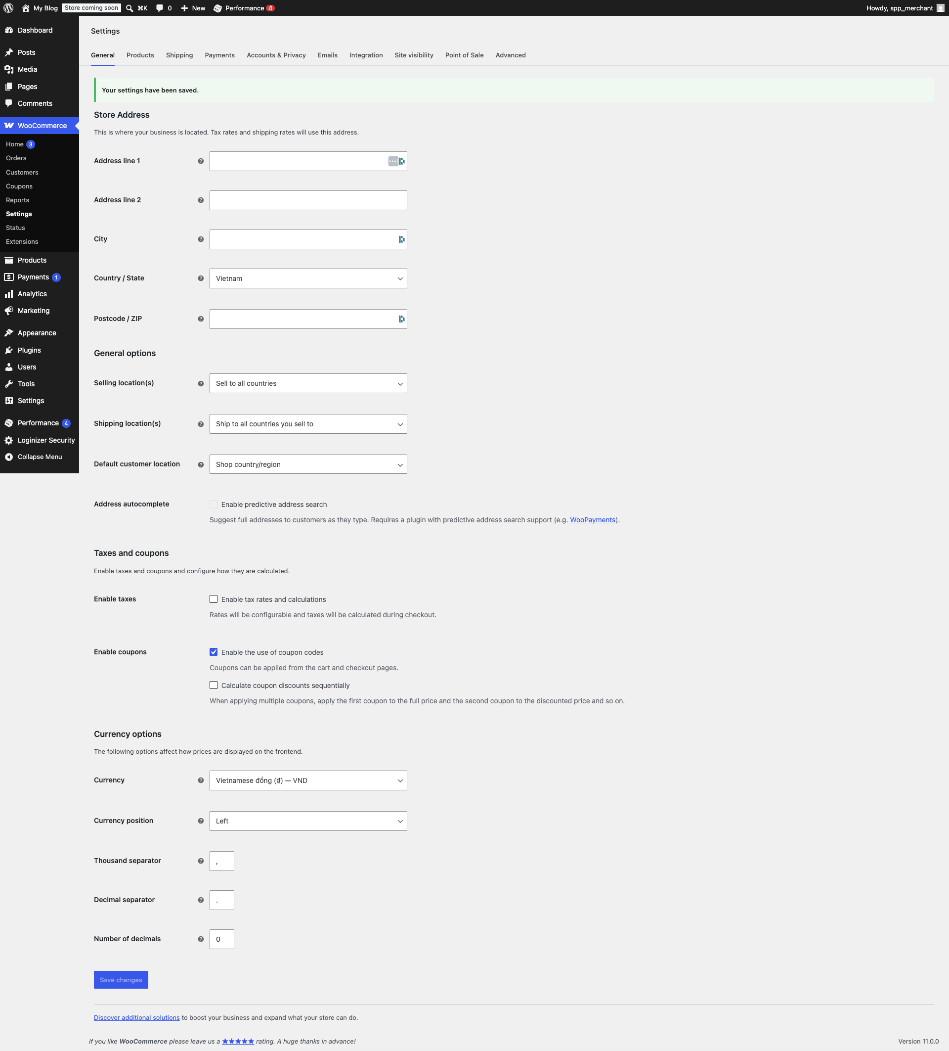 Confirm store general settings
