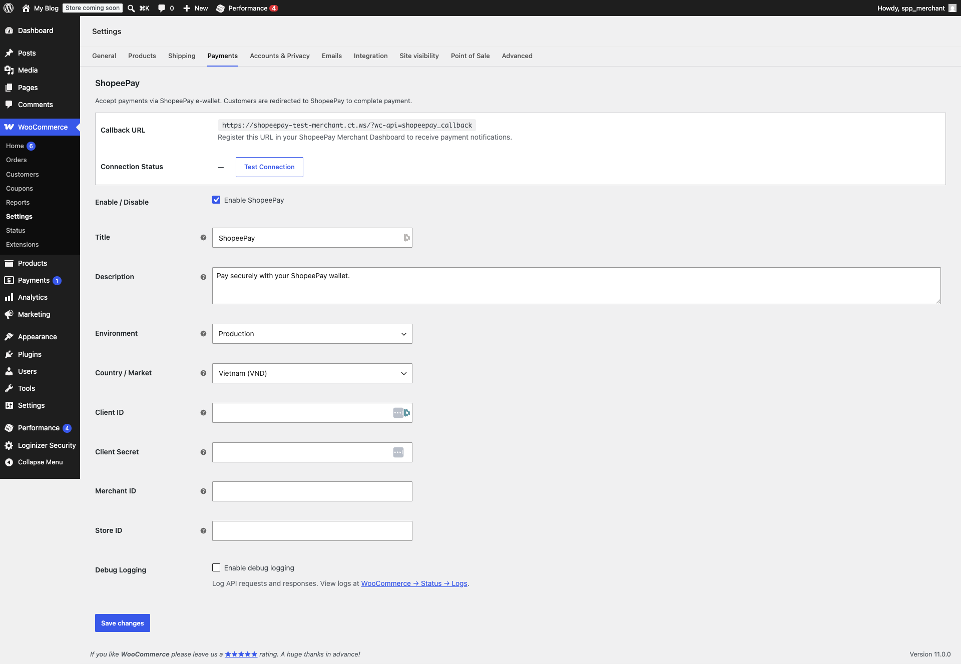 Save settings and verify connection